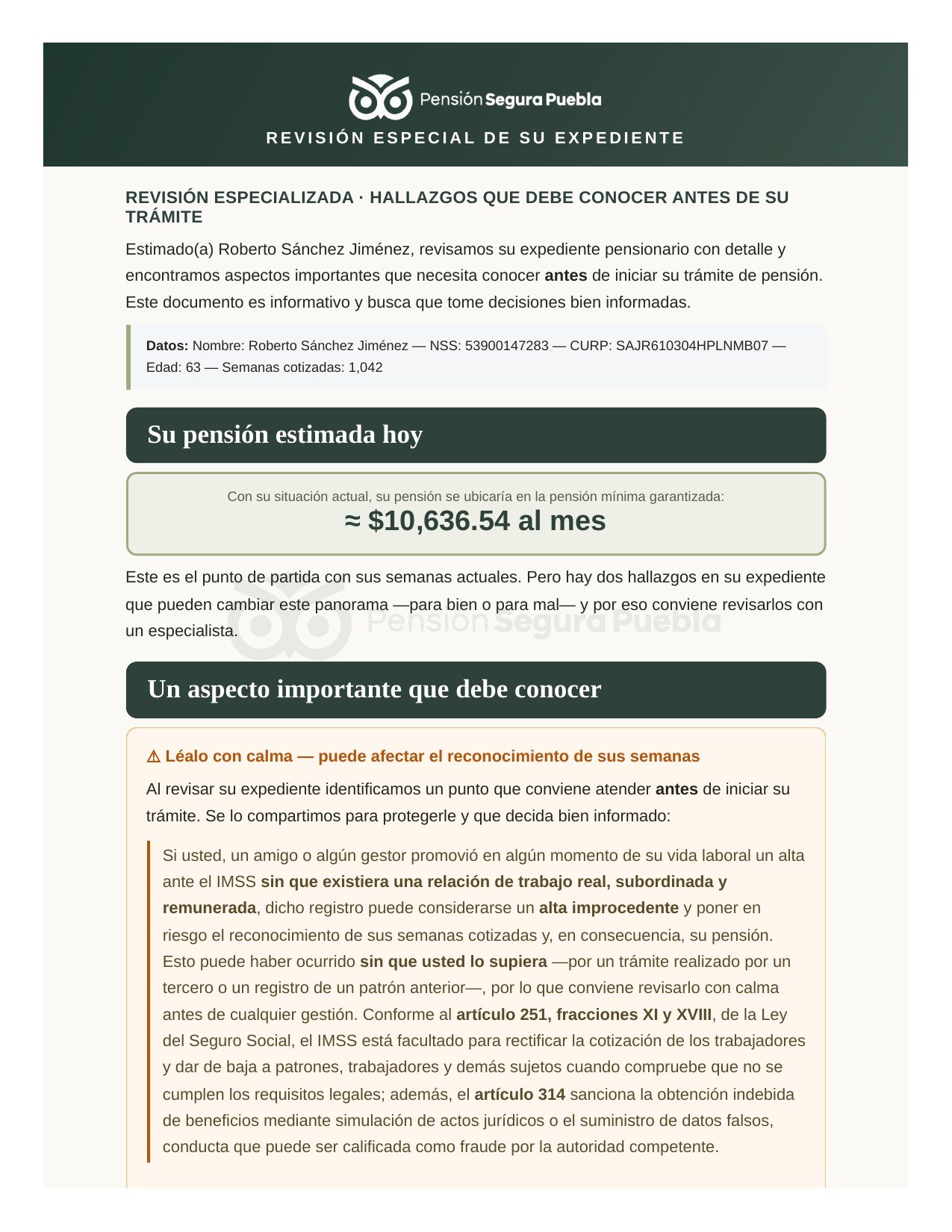 Ejemplo del Estado de Derecho Pensionario que recibes